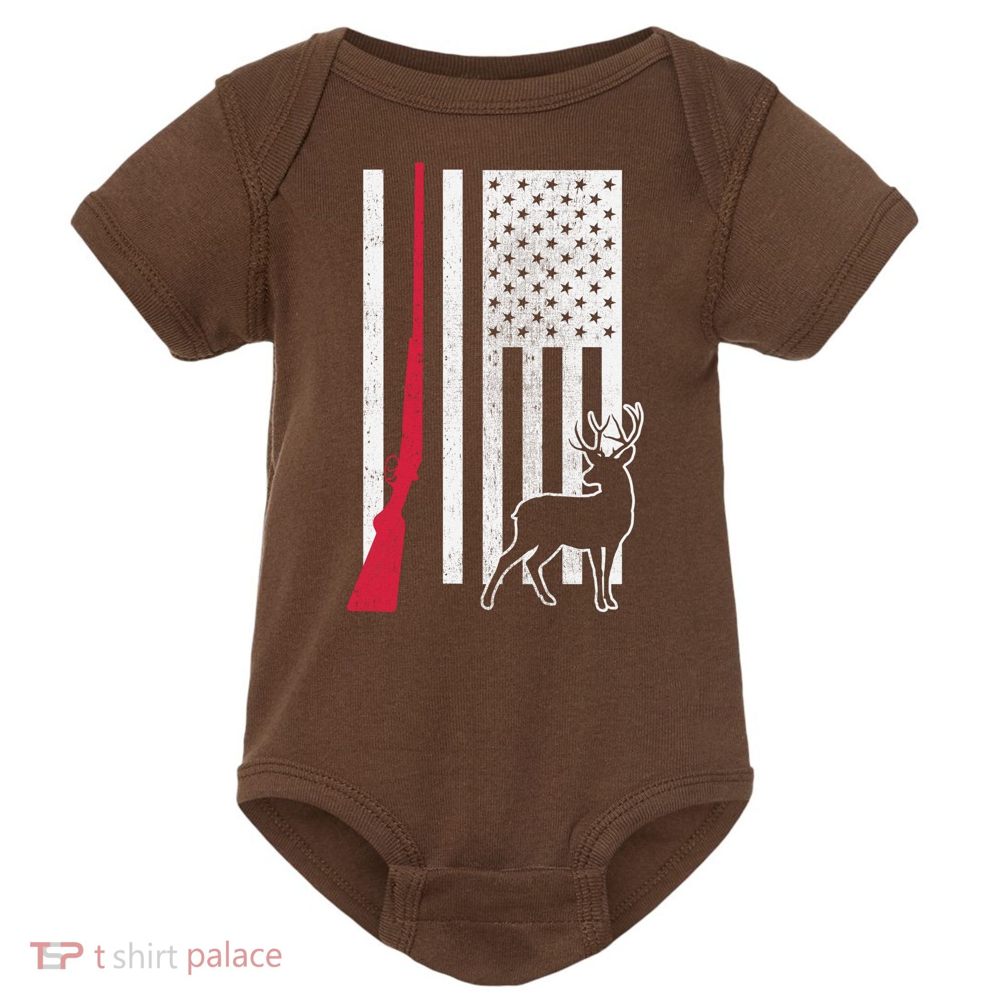 Hunting Deer Rifle Flag Baby Bodysuit
