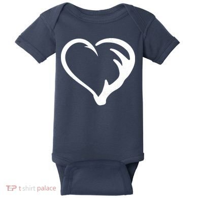 Hunting Fishing Antler Heart Hunter Baby Bodysuit