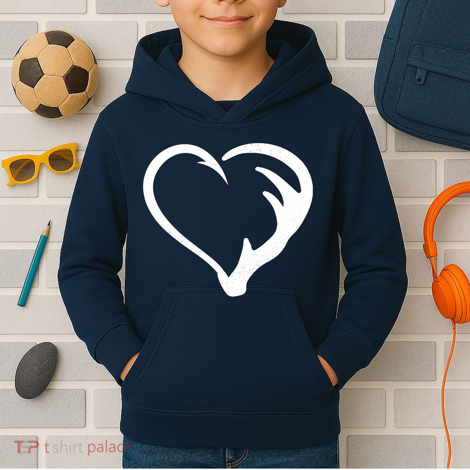 Hunting Fishing Antler Heart Hunter Kids Hoodie