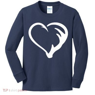 Hunting Fishing Antler Heart Hunter Kids Long Sleeve Shirt