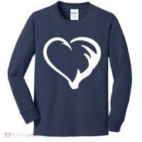 Hunting Fishing Antler Heart Hunter Kids Long Sleeve Shirt thumb 0