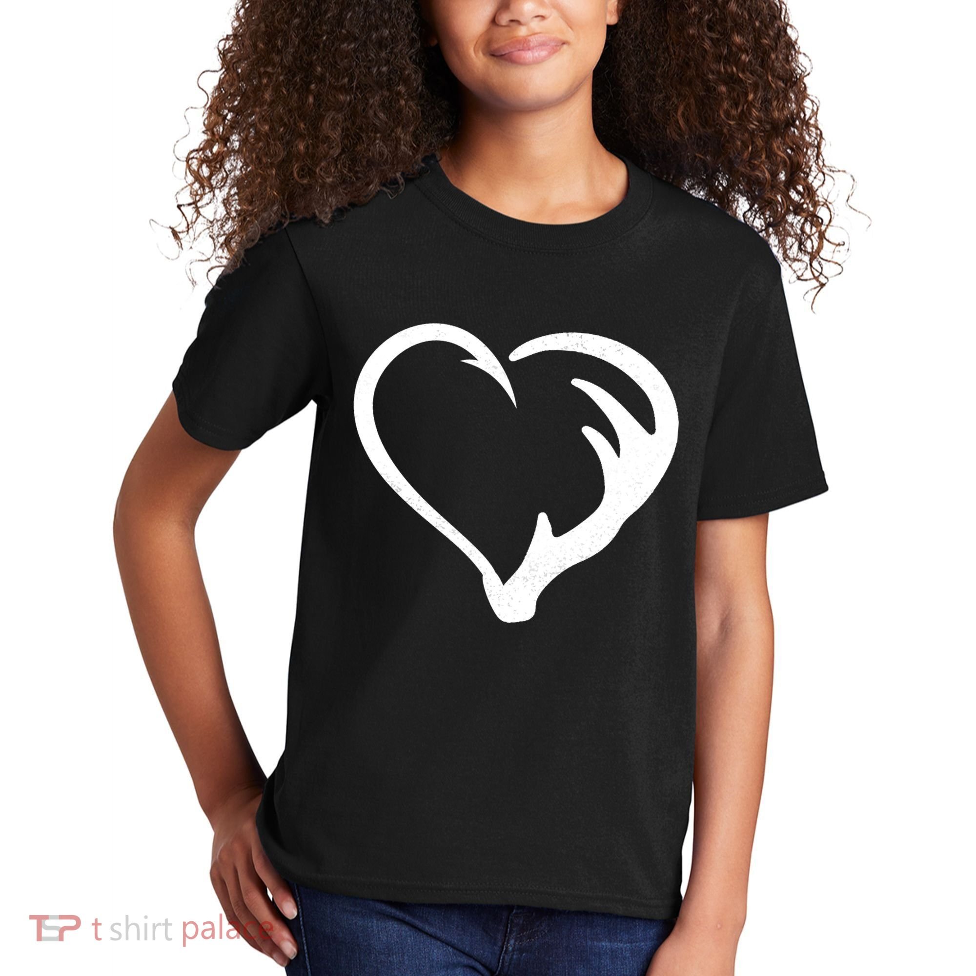 Hunting Fishing Antler Heart Hunter Kids T-Shirt