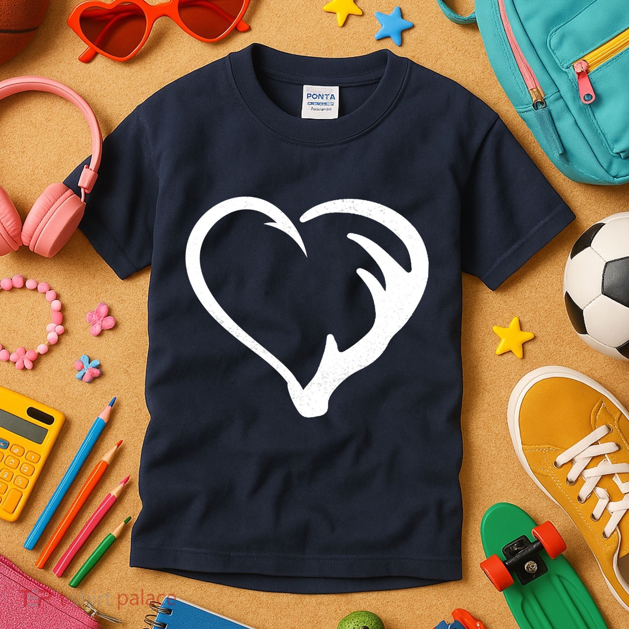 Hunting Fishing Antler Heart Hunter Kids T-Shirt
