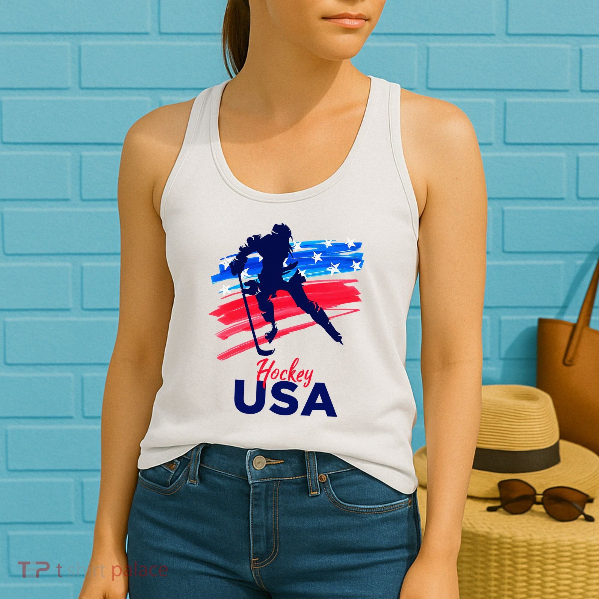 Hockey Usa Support The Team U.S.A Ice Hockey Lover Women's Tank Top