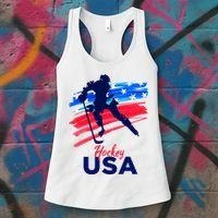 Hockey Usa Support The Team U.S.A Ice Hockey Lover Women's Tank Top thumb 3
