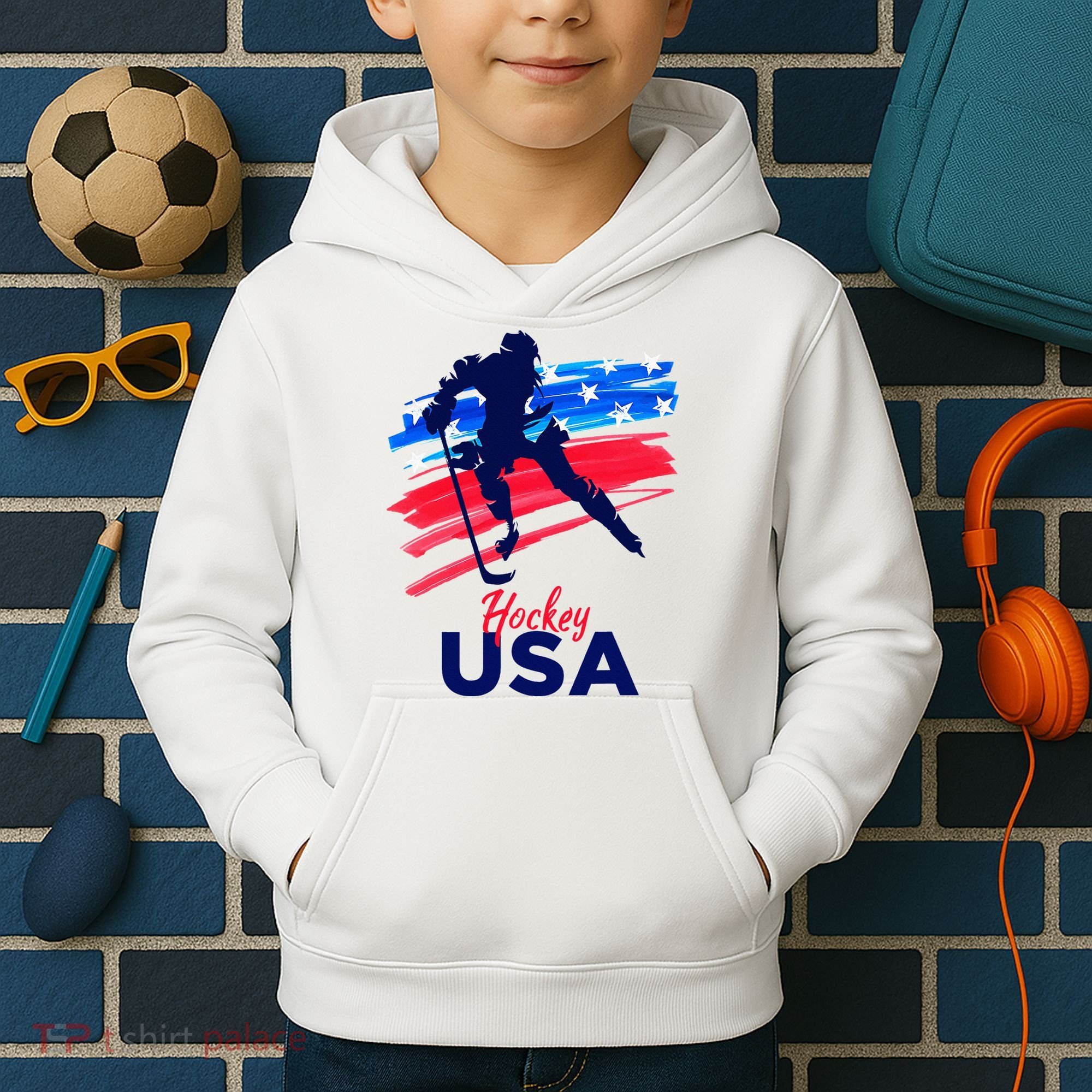 Hockey Usa Support The Team U.S.A Ice Hockey Lover Kids Hoodie