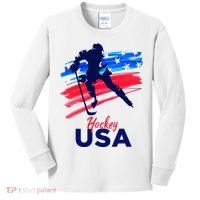 Hockey Usa Support The Team U.S.A Ice Hockey Lover Kids Long Sleeve Shirt thumb 0