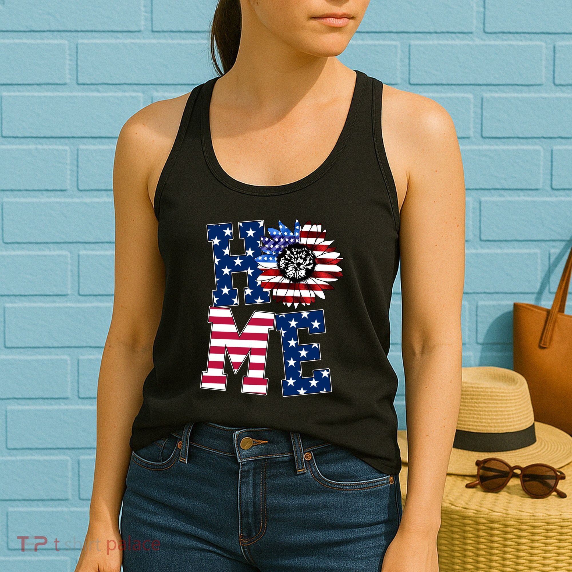 Home USA Sunflower Independence Day Celebration Women's Tank Top