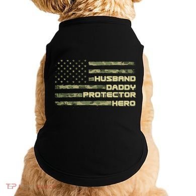 Husband Daddy Protection Hero US American Camo Flag Doggie Tank