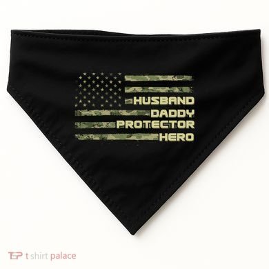 Husband Daddy Protection Hero US American Camo Flag USA-Made Doggie Bandana