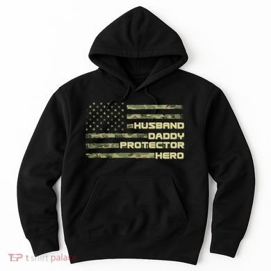 Husband Daddy Protection Hero US American Camo Flag Hoodie