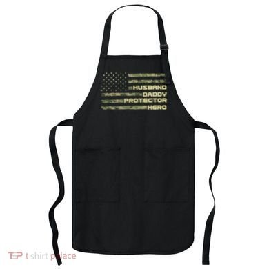 Husband Daddy Protection Hero US American Camo Flag Apron