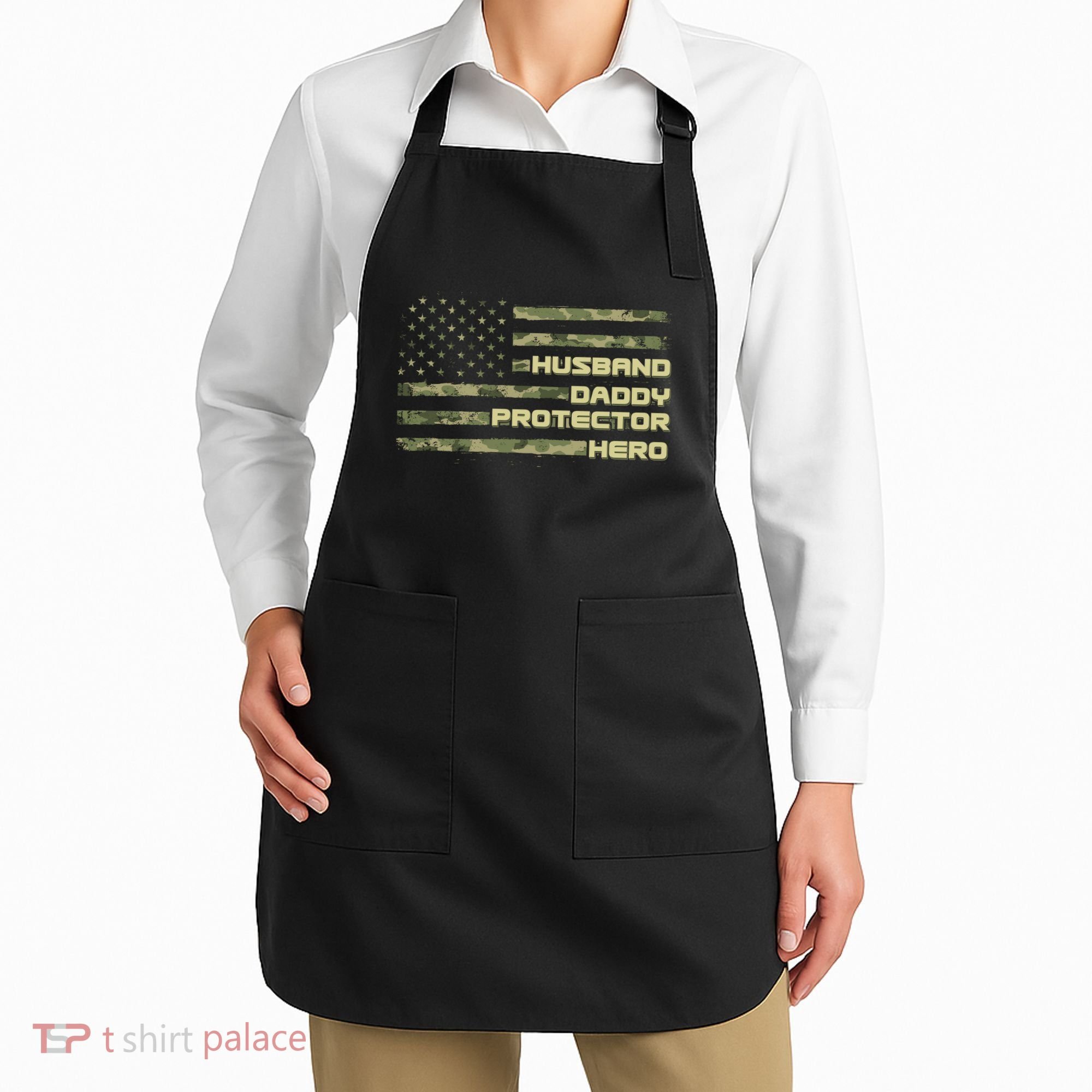 Husband Daddy Protection Hero US American Camo Flag Apron