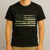 Husband Daddy Protection Hero US American Camo Flag T-Shirt thumb 3