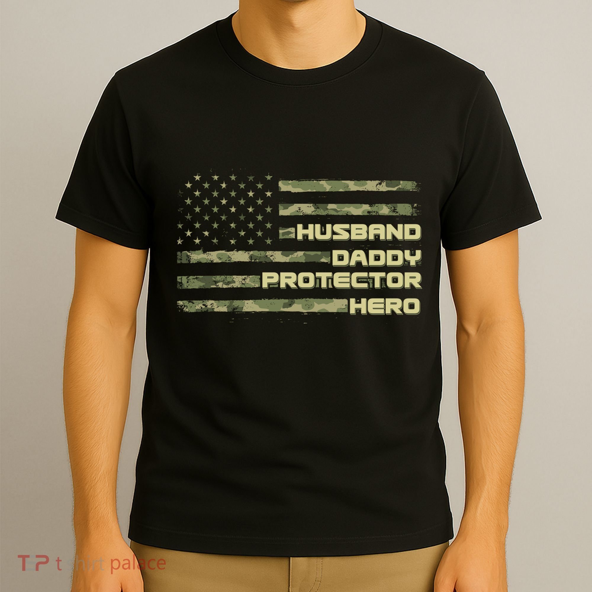Husband Daddy Protection Hero US American Camo Flag T-Shirt