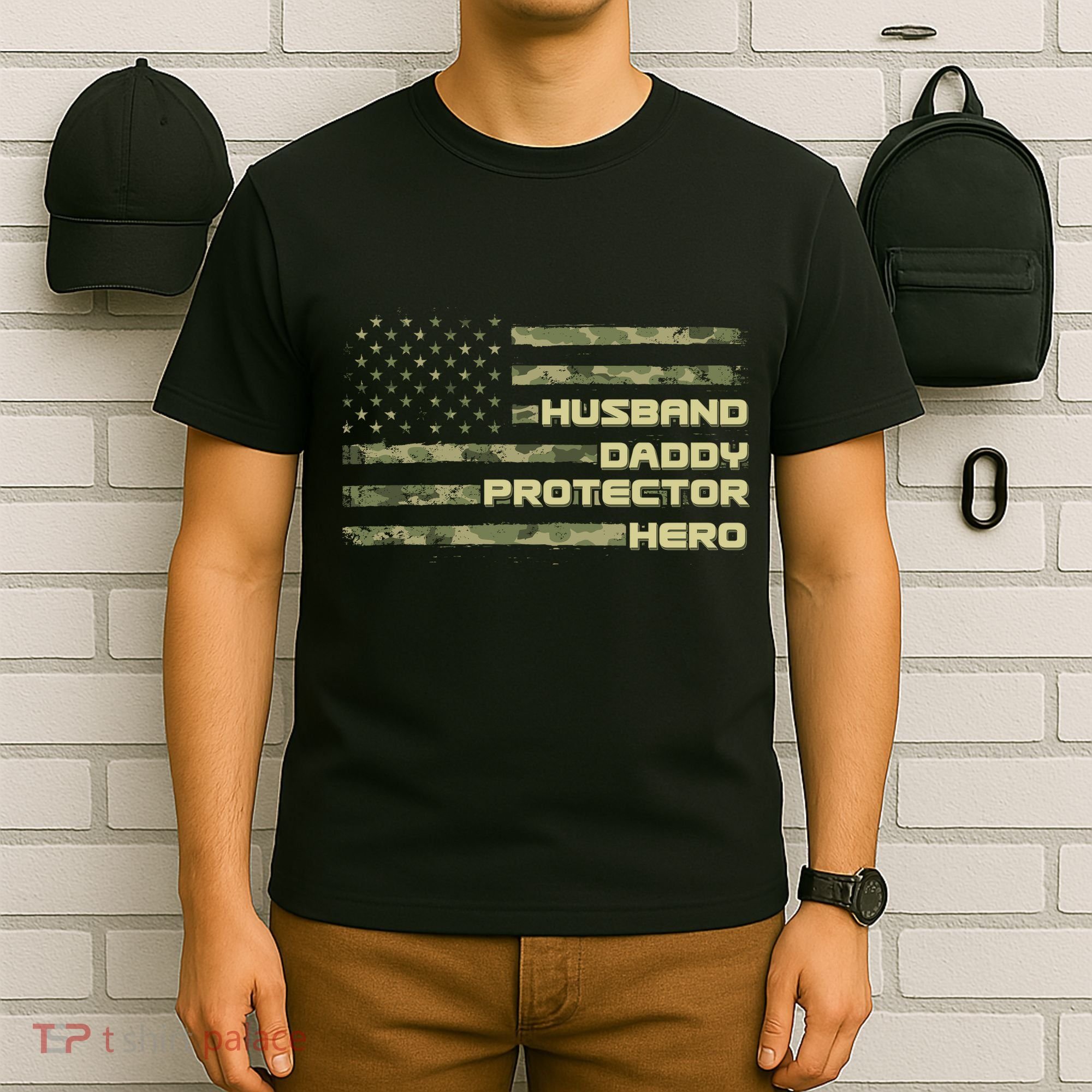 Husband Daddy Protection Hero US American Camo Flag T-Shirt