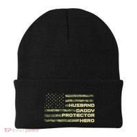 Husband Daddy Protection Hero US American Camo Flag Beanie thumb 0