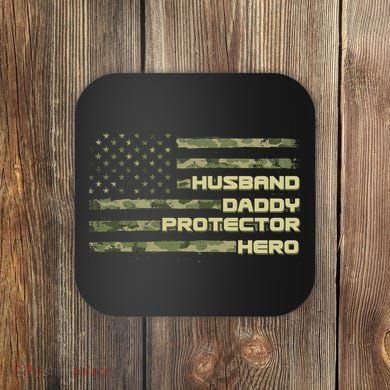 Husband Daddy Protection Hero US American Camo Flag Coaster