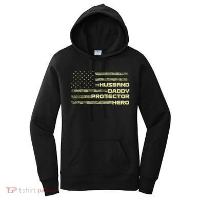 Husband Daddy Protection Hero US American Camo Flag Women's Hoodie