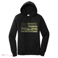 Husband Daddy Protection Hero US American Camo Flag Women's Hoodie thumb 0