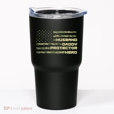 Husband Daddy Protection Hero US American Camo Flag Tumbler