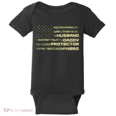 Husband Daddy Protection Hero US American Camo Flag Baby Bodysuit