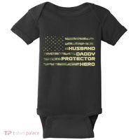 Husband Daddy Protection Hero US American Camo Flag Baby Bodysuit thumb 0