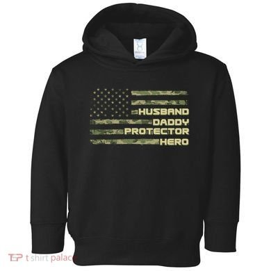 Husband Daddy Protection Hero US American Camo Flag Toddler Hoodie