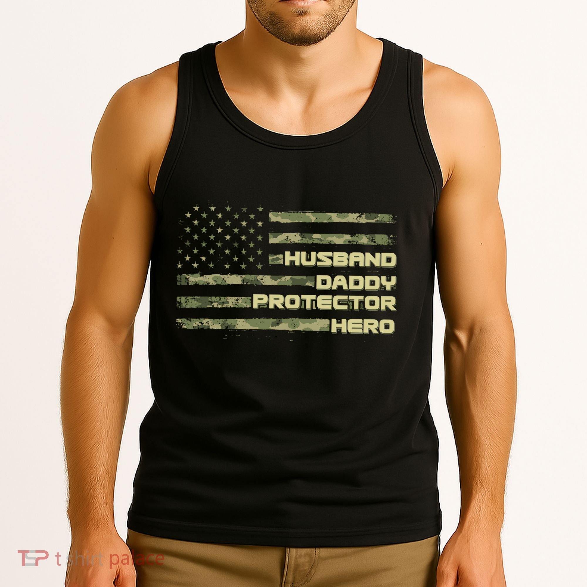 Husband Daddy Protection Hero US American Camo Flag Tank Top