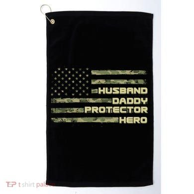Husband Daddy Protection Hero US American Camo Flag Golf Towel