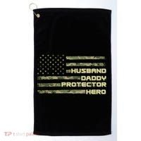 Husband Daddy Protection Hero US American Camo Flag Golf Towel thumb 0