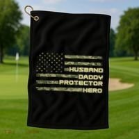 Husband Daddy Protection Hero US American Camo Flag Golf Towel thumb 1