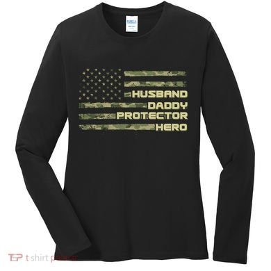 Husband Daddy Protection Hero US American Camo Flag Women's Long Sleeve Shirt