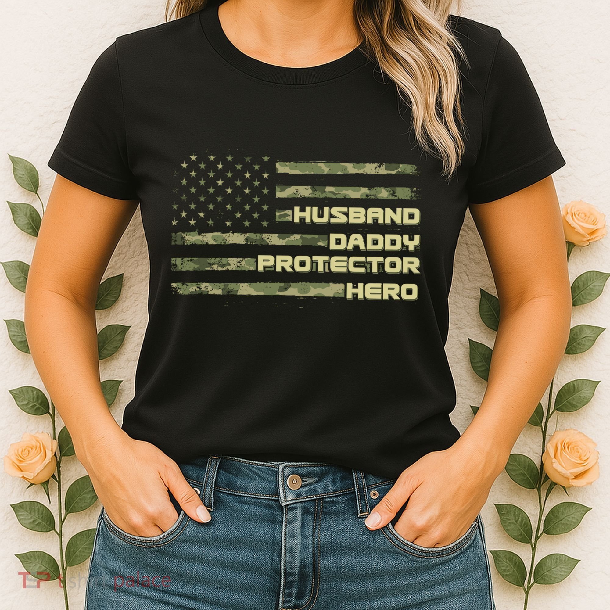 Husband Daddy Protection Hero US American Camo Flag Women's T-Shirt