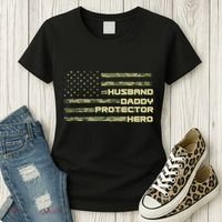 Husband Daddy Protection Hero US American Camo Flag Women's T-Shirt thumb 3