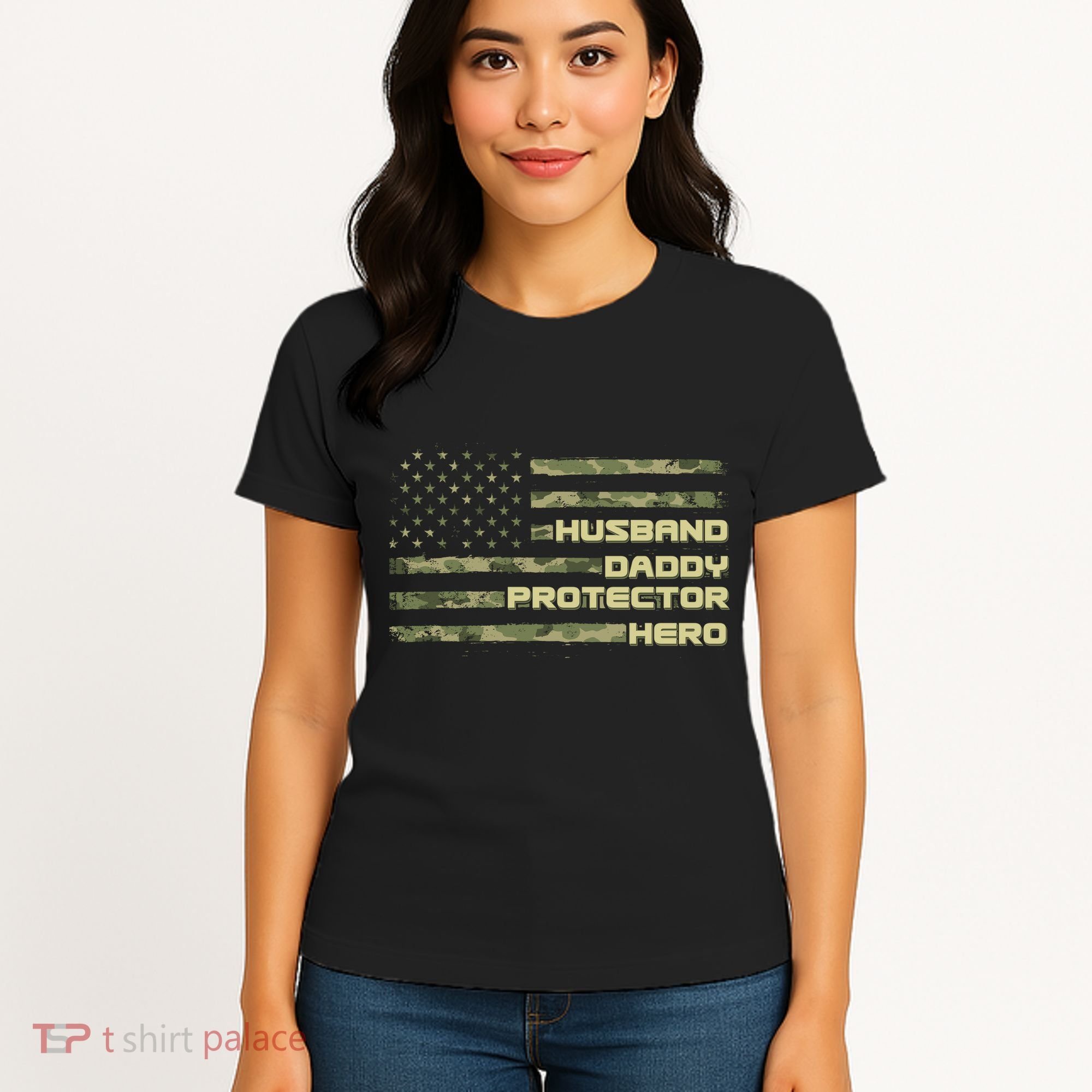 Husband Daddy Protection Hero US American Camo Flag Women's T-Shirt