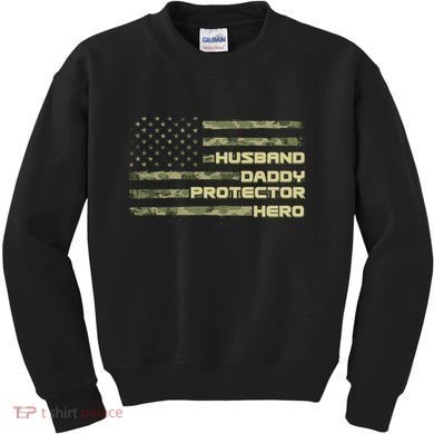Husband Daddy Protection Hero US American Camo Flag Kids Sweatshirt