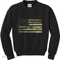 Husband Daddy Protection Hero US American Camo Flag Kids Sweatshirt thumb 0