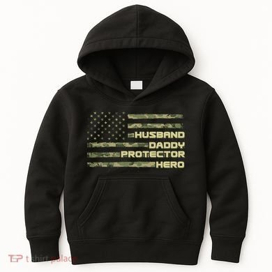 Husband Daddy Protection Hero US American Camo Flag Kids Hoodie