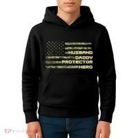 Husband Daddy Protection Hero US American Camo Flag Kids Hoodie thumb 4