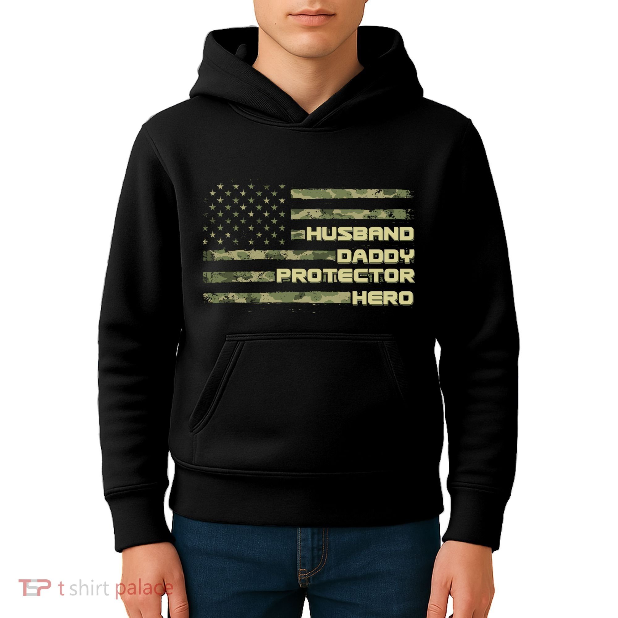 Husband Daddy Protection Hero US American Camo Flag Kids Hoodie