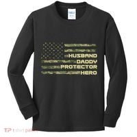 Husband Daddy Protection Hero US American Camo Flag Kids Long Sleeve Shirt thumb 0