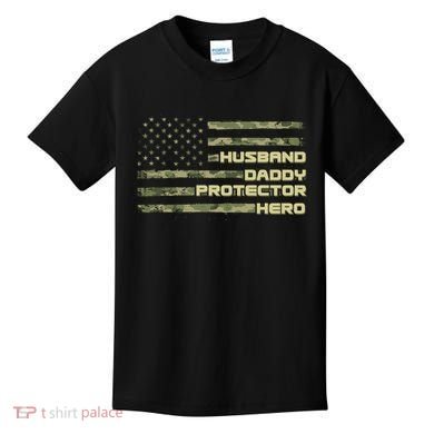 Husband Daddy Protection Hero US American Camo Flag Kids T-Shirt