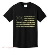Husband Daddy Protection Hero US American Camo Flag Kids T-Shirt thumb 0