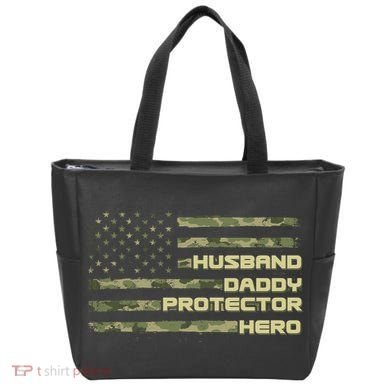 Husband Daddy Protection Hero US American Camo Flag Tote Bag