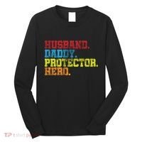 Husband Daddy Protector Hero Distressed Long Sleeve Shirt thumb 0