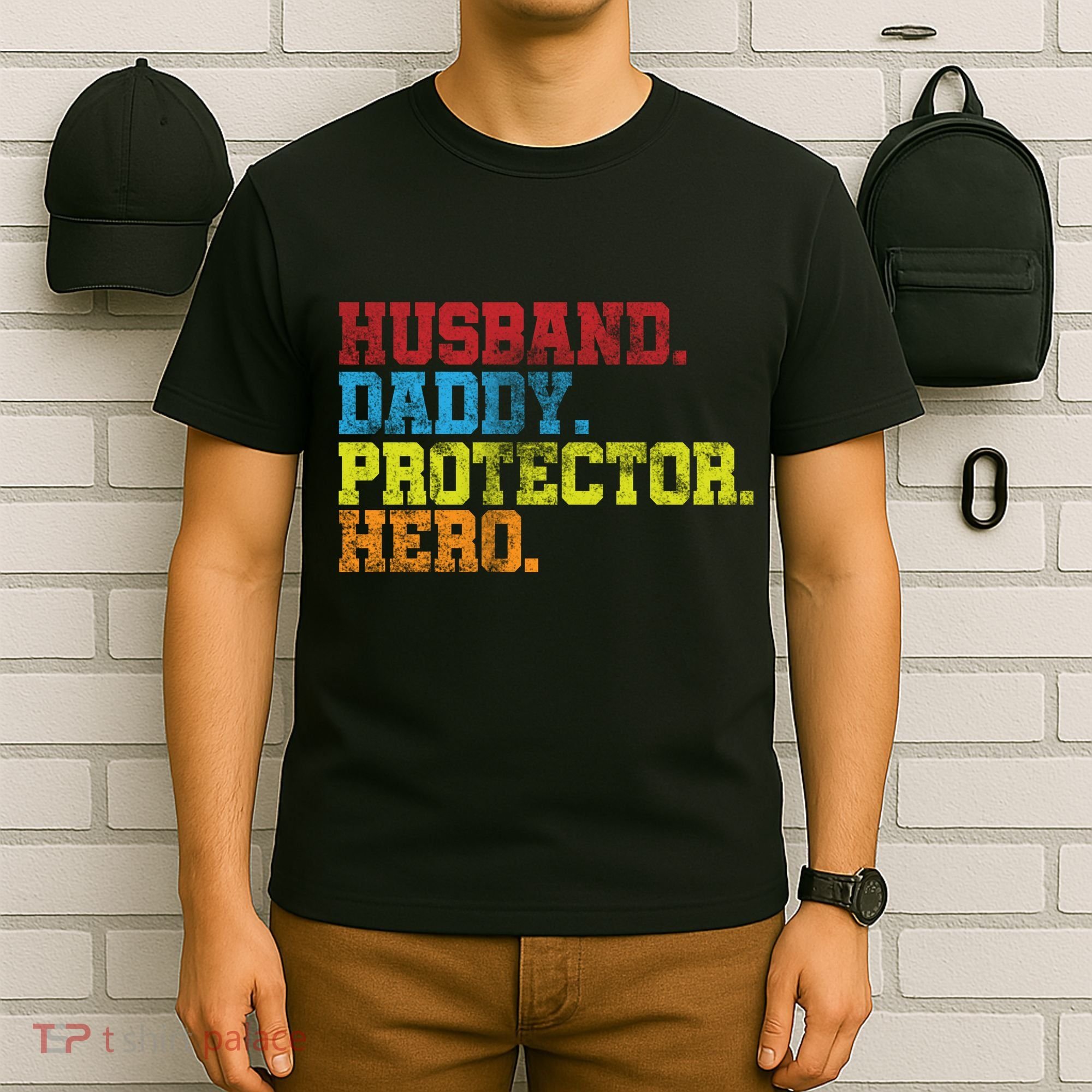Husband Daddy Protector Hero Distressed T-Shirt