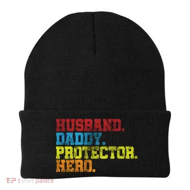 Husband Daddy Protector Hero Distressed Beanie