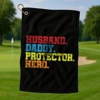 Husband Daddy Protector Hero Distressed Golf Towel thumb 1
