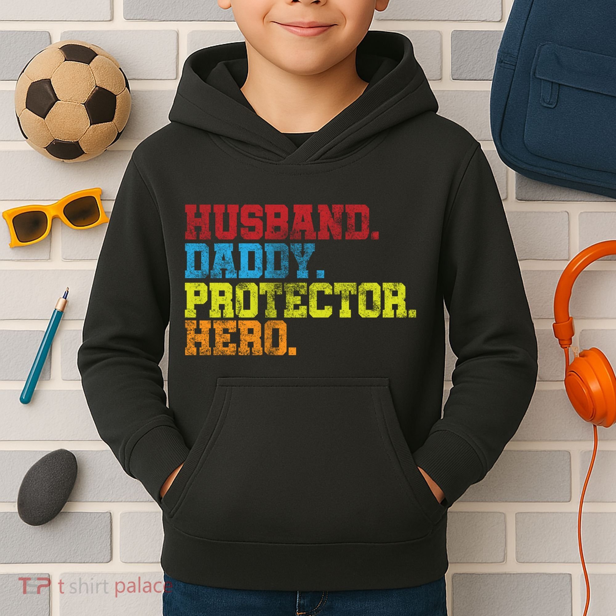 Husband Daddy Protector Hero Distressed Kids Hoodie